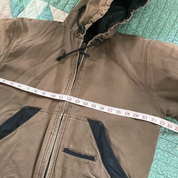 Y2K Dickies Canvas Hoodie Jacket Mens Tan Brown Distressed Utility 90s Workwear - Picture 10 of 12